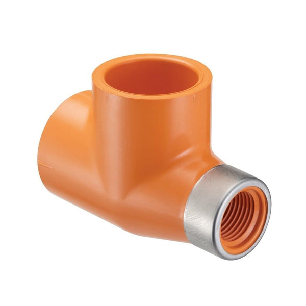 FlameGuard® Head Tee, 1 x 1/2 x 1 in, Socket x Brass FNPT x Socket, CPVC