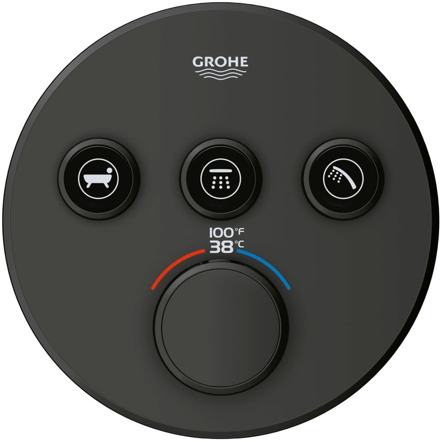 Grohtherm Triple Function Thermostatic Valve Trim Only with Triple Knob Handles and Volume Control - Less Rough In