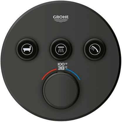 Grohtherm Triple Function Thermostatic Valve Trim Only with Triple Knob Handles and Volume Control - Less Rough In