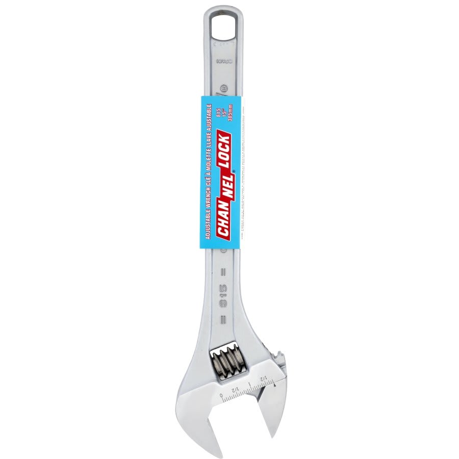 15 in, Adjustable Wrench, 1-1/2 in Wide, Chrome