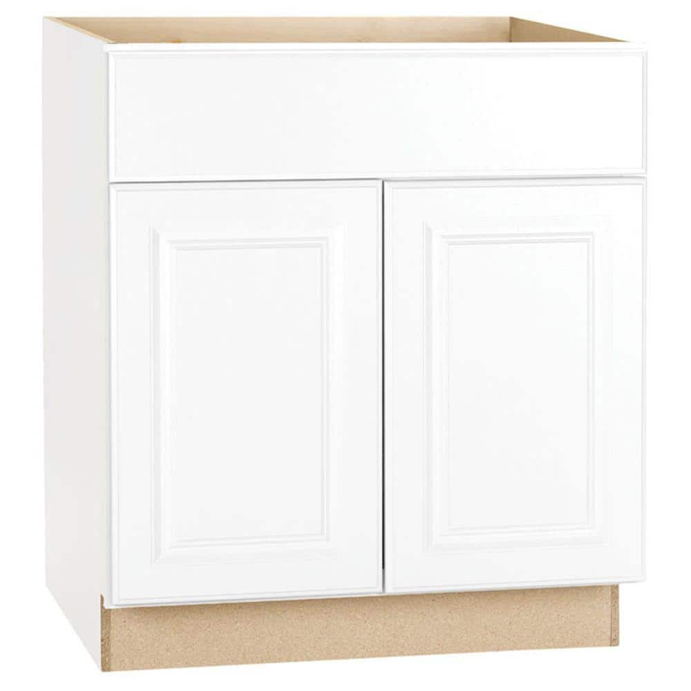 Hampton 30 in. W x 24 in. D x 34.5 in. H Assembled Base Kitchen Cabinet in Satin White with Drawer Glides