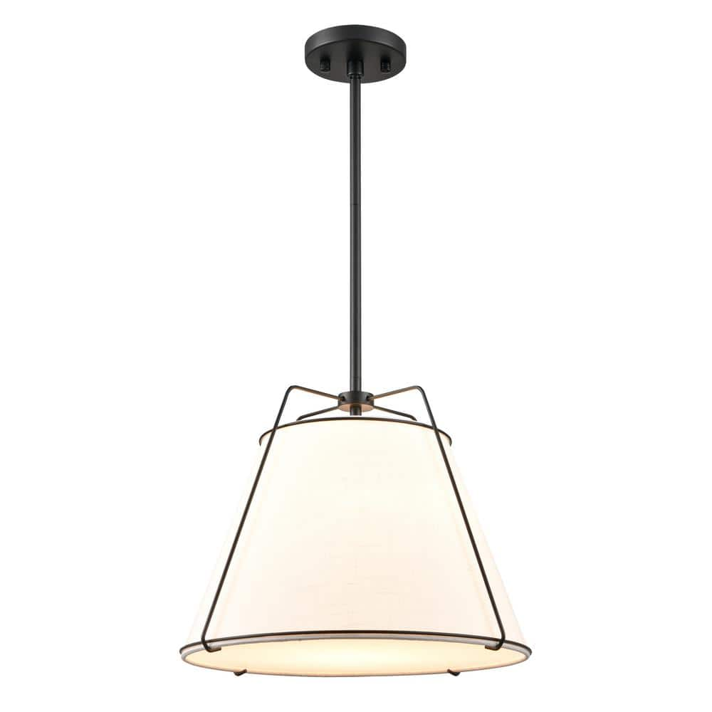 Lise 15 in. 1-Light Black Chandelier with Fabric Shade