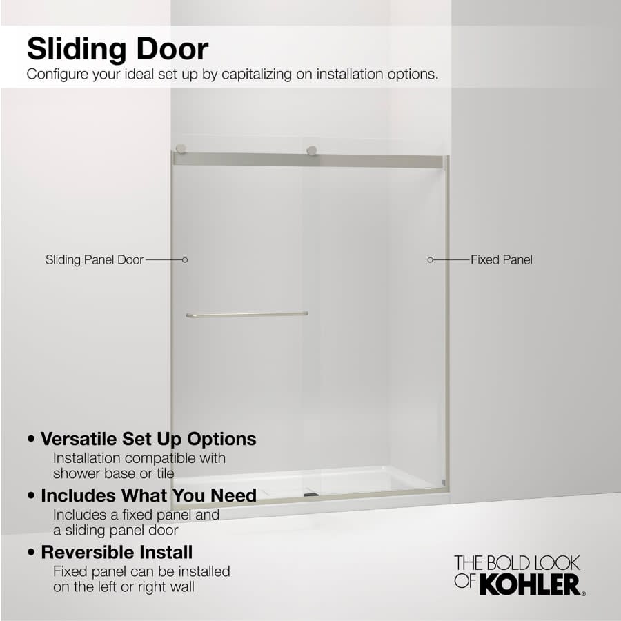 Revel 76â High x 59-5/8" Wide Sliding Shower Door with Crystal Clear Glass, Towel Bar and CleanCoat Technology