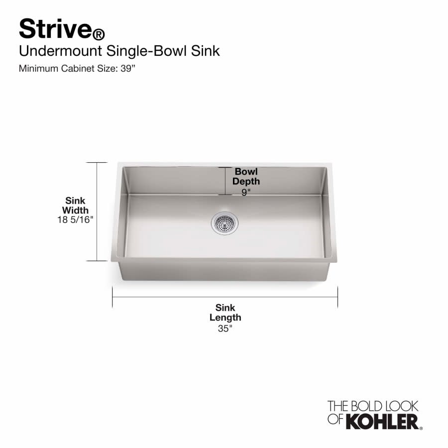 Strive 35" Single Basin Undermount 16-Gauge Stainless Steel Kitchen Sink with SilentShield with Accessories Included