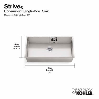 Strive 35" Single Basin Undermount 16-Gauge Stainless Steel Kitchen Sink with SilentShield with Accessories Included