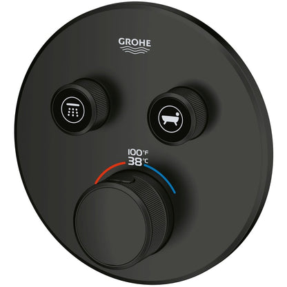 Grohtherm Dual Function Thermostatic Valve Trim Only with Triple Knob Handles and Volume Control - Less Rough In