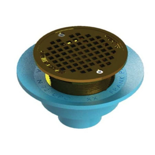 N70 Floor Drain, 2 in Outlet, No Hub, 5 in Round Brass Top