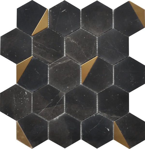 NERO MARQUINA HEXAGON 12X13 MOSAIC