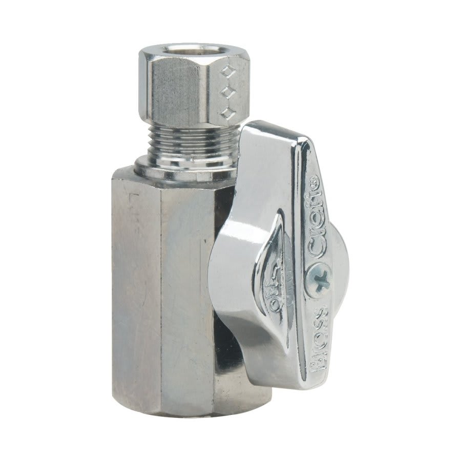 Quarter Turn Straight Stop, 1/2 x 3/8 in, FNPT x Comp, Chrome