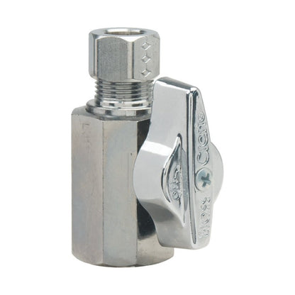 Quarter Turn Straight Stop, 1/2 x 3/8 in, FNPT x Comp, Chrome