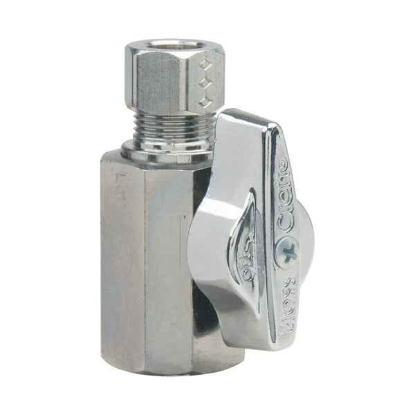 Quarter Turn Straight Stop, 1/2 x 3/8 in, FNPT x Comp, Chrome