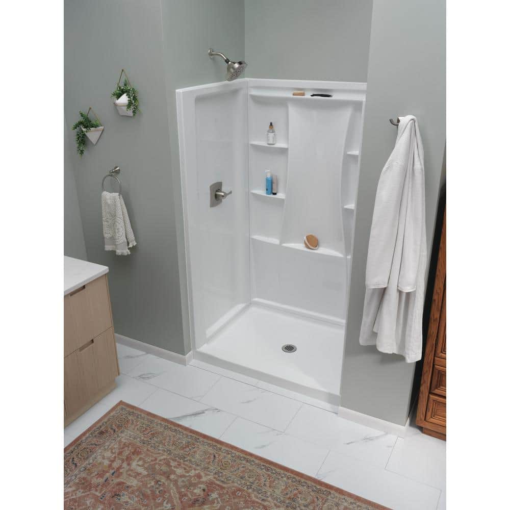 Classic 500 48 in. L x 34 in. W Alcove Shower Pan Base with Center Drain in High Gloss White