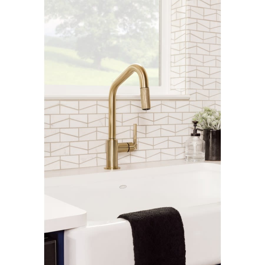 Litze Single Handle Angled Spout Pull Down Kitchen Faucet with Knurled Handle - Limited Lifetime Warranty