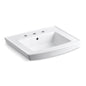Archer® Wall/Pedestal Mount Lavatory Sink, 24 x 20-1/2 x 7-7/8 in, Vitreous China, White