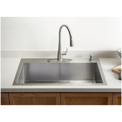 Vault 33" Single Basin Drop-In / Under-Mount 18-Gauge Stainless Steel Kitchen Sink with SilentShield - Basin Rack Included