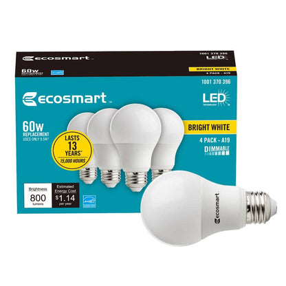 EcoSmart 60-Watt Equivalent A19 Dimmable Energy Star LED Light Bulb in Bright White (8-Pack)