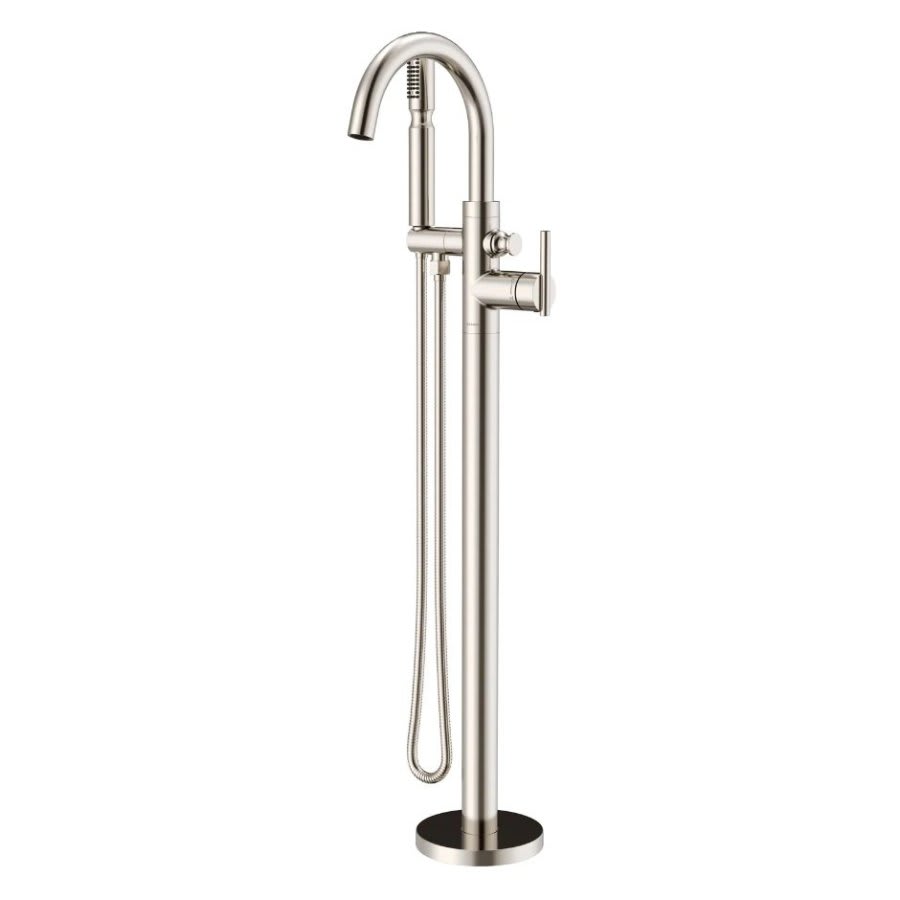 Contemporary Tub Faucet Trim With Handshower, ADA, Floor Mount, Brushed Nickel