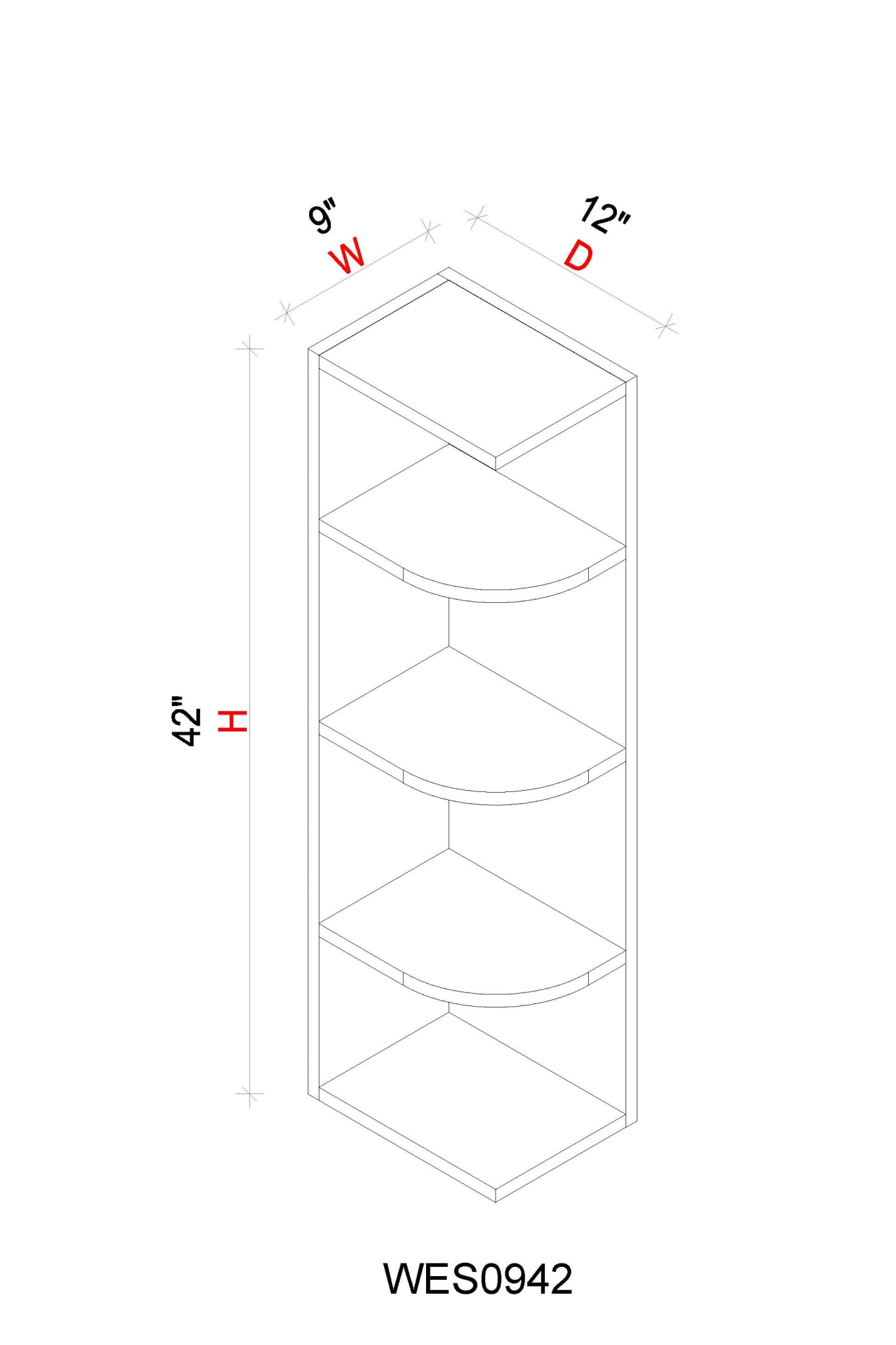 Wall End Shelf - 9"W x 42"H x 12"D