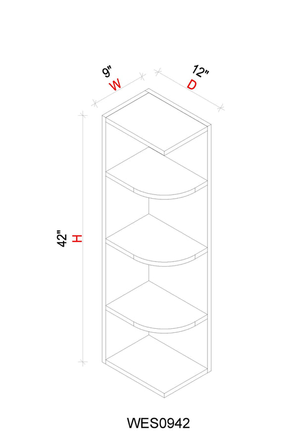 Wall End Shelf - 9"W x 42"H x 12"D