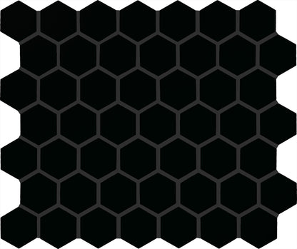 Unglazed Mosaics Black Hexagon 2X2 Matte