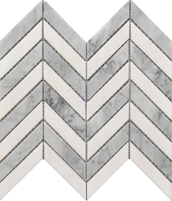 CHEVRON WH & GR MARBLE MOS 11X12