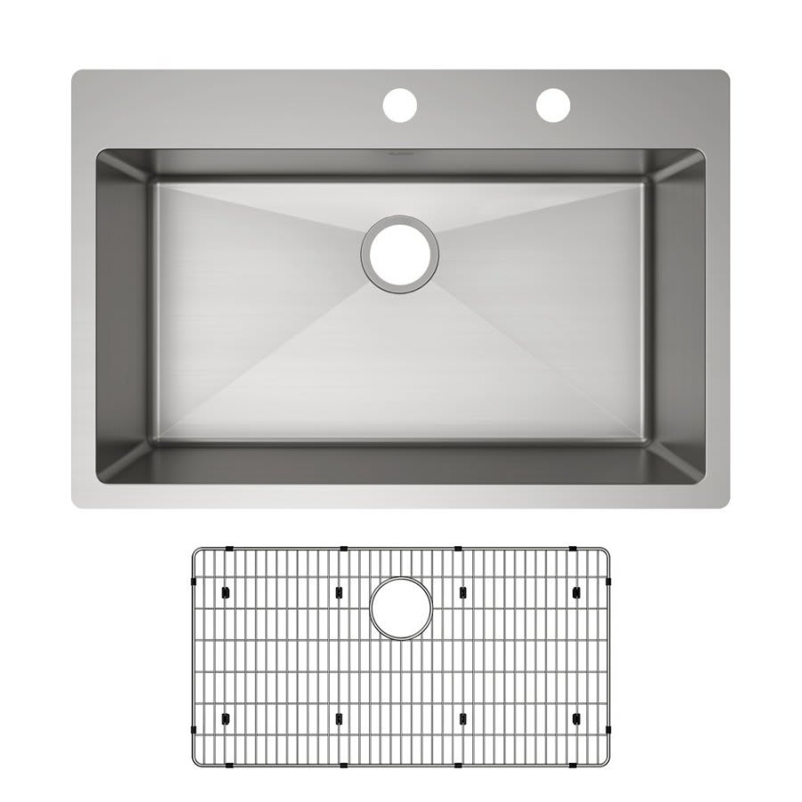 Crosstown® Single Bowl Kitchen Sink, Top/Under Mount, 33 x 22 in, 9 in Bowl Depth, 2-Hole, 18 ga Polished Satin Steel, Stainless