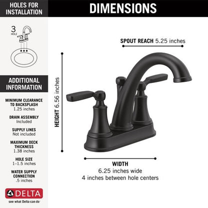 Woodhurst® Centerset Lavatory Faucet, ADA, 2 Handle, 3-Hole, 1.2 gpm, Matte Black