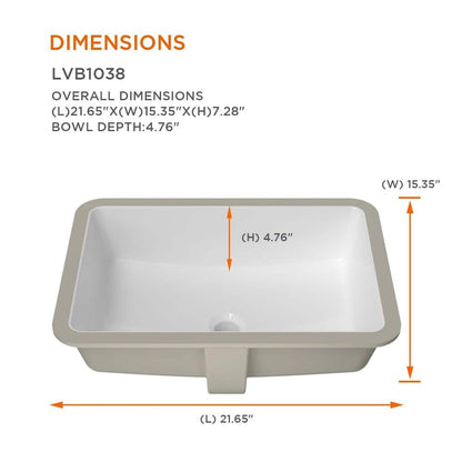 22 in. Ceramic Rectangular Undermount Bathroom Sink in White with Overflow Drain