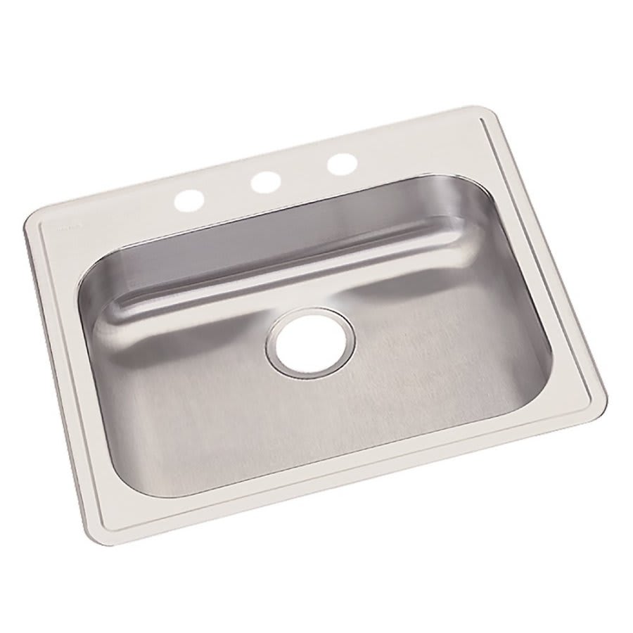 Dayton® Single Bowl Kitchen Sink, Top Mount, ADA, 25 x 21-1/4 in, 5-1/4 in Bowl Depth, 3-Hole, 22 ga Brushed Satin Steel, Stainless