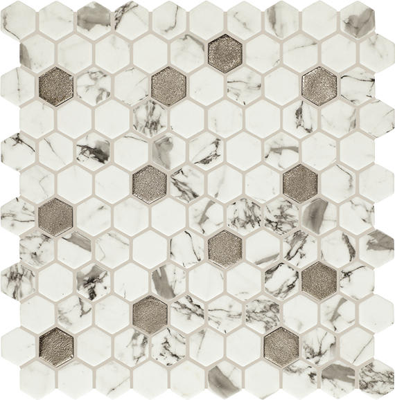 Uptown Glass Posh Bubbly Hexagon 1X1 Mixed