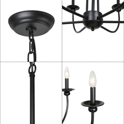 Black Farmhouse Candle Chandelier Light Luraca 6-Light Modern Traditional Chandelier Kitchen Island Pendant Lighting