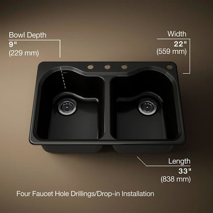 Hartland 33" Double Basin Top-Mount Enameled Cast-Iron Kitchen Sink