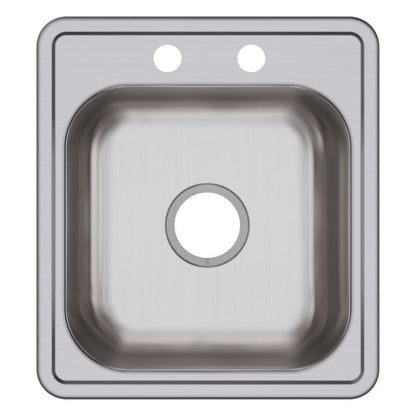 Dayton® Single Bowl Bar Sink, Top Mount, ADA, 19 17 x 19 in, 6 in Bowl Depth, 2-Hole, 22 ga Satin Steel, Stainless