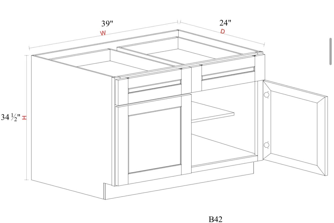 Base Cabinet - 42"W x 34- 1/2"H x 24"D