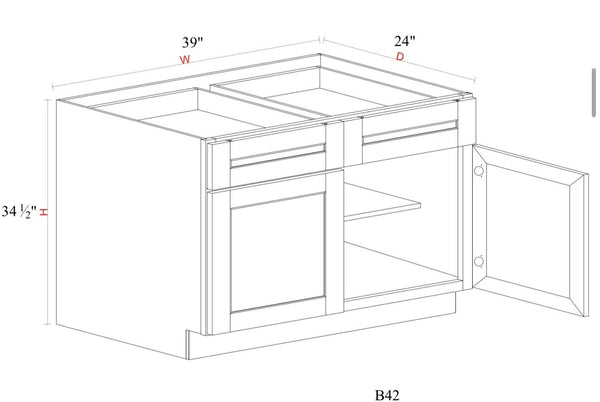 Base Cabinet - 42"W x 34- 1/2"H x 24"D