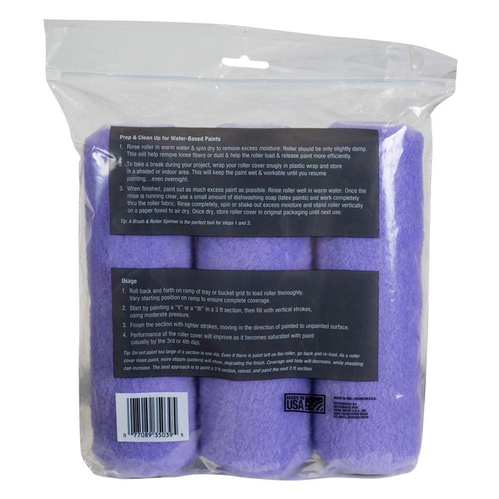 9 in.x 1/2 in.High-Capacity Polyester Knit Paint Roller Cover (3-Pack)