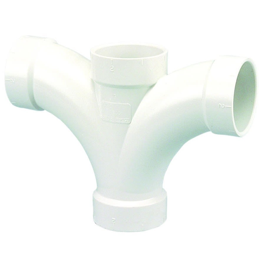 Double Fixture Tee, 2 x 1-1/2 x 1-1/2 x 1-1/2 in, Hub, DWV, PVC