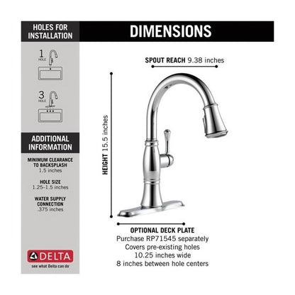 Cassidy™ Kitchen Faucet, Deck Mount, ADA, 1 Lever Handle, 1 or 3-Hole, Lumicoat Chrome