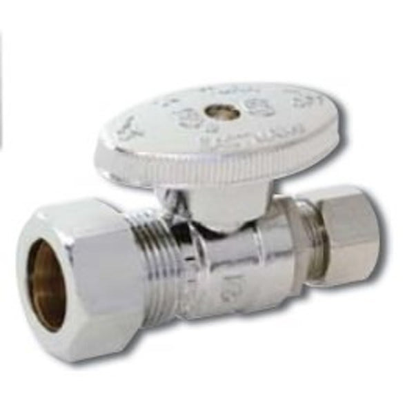 Quarter Turn Straight Stop, 1/2 x 3/8 in, Comp, Chrome