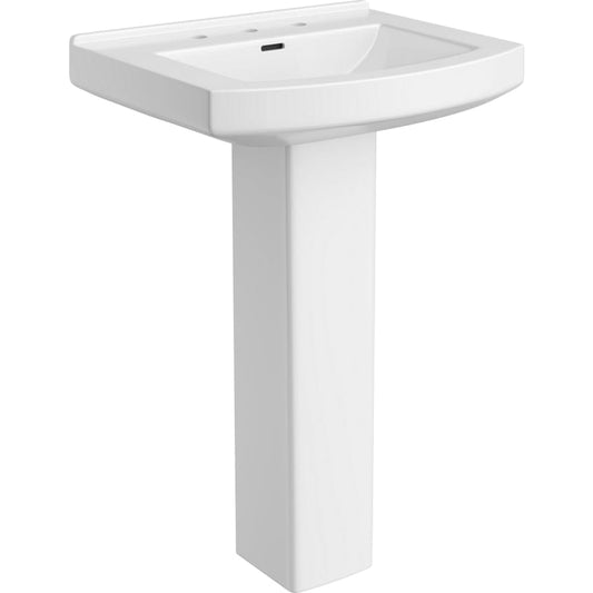 Otter Creek 24" Rectangular Vitreous China Pedestal Bathroom Sink with Overflow and 3 Faucet Holes at 8" Centers