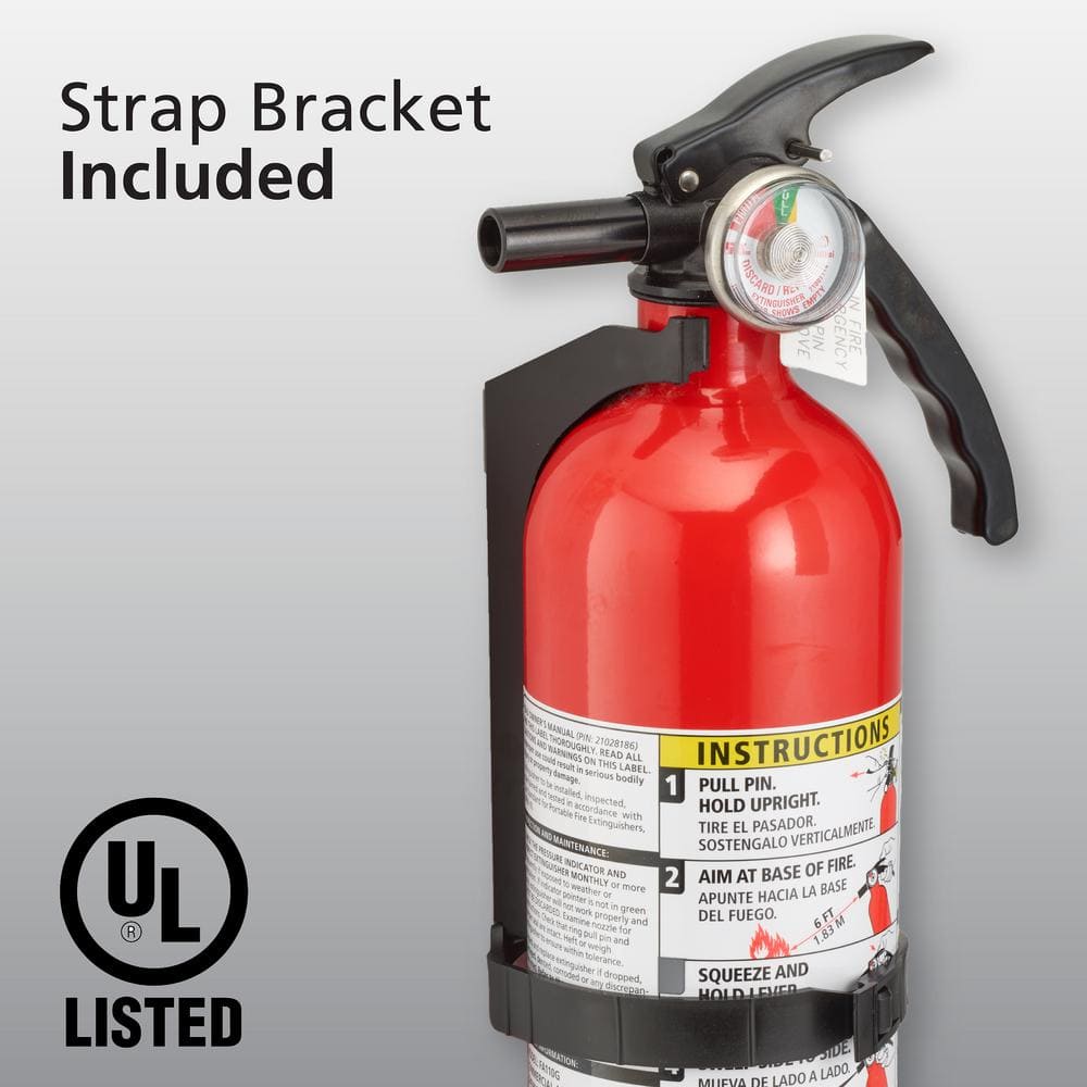 Basic Use Fire Extinguisher with Easy Mount Bracket & Strap, 1-A:10-B:C, Dry Chemical, One-Time Use, 2-Pack