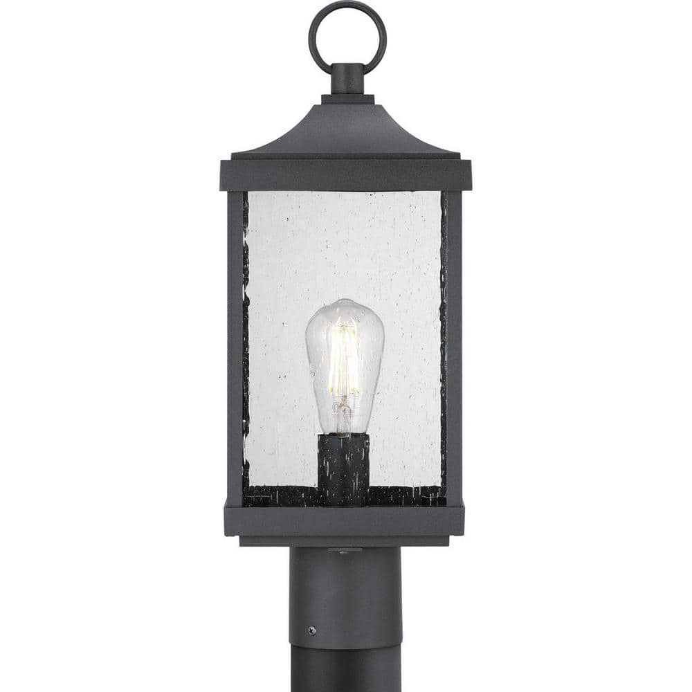 Park Court 1-Light Textured Black Traditional Outdoor Post Lantern with Clear Seeded Glass