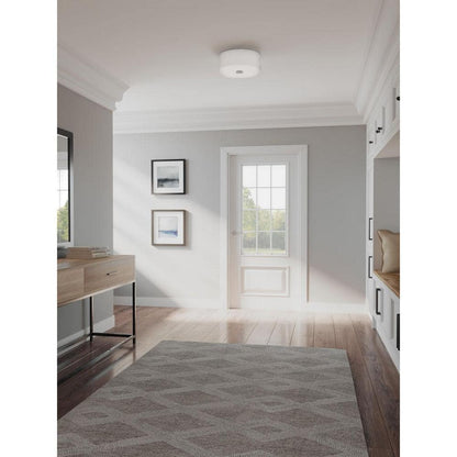 Inspire Collection 13 in. Transitional Brushed Nickel LED Bedroom Drum Shade Ceiling Light with White Linen Shade