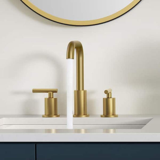 androme 8 in. Widespread 2-Handle Bathroom Sink Faucet with 360° Swivel Spout, Pop Up Drain in Gold H0301G