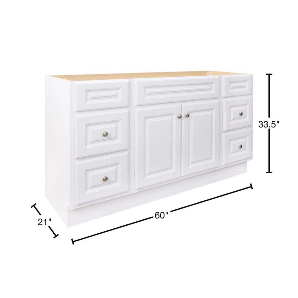 Hampton 60 in. W x 21 in. D x 33.5 in. H Bath Vanity Cabinet without Top in White