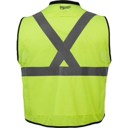 Performance Safety Vest, L/XL, Hi-Viz Yellow, Polyester, Hook and Loop/Zipper Closure, 15 Pockets, ANSI Class Class 2, ANSI/ISEA 107-15 Type R