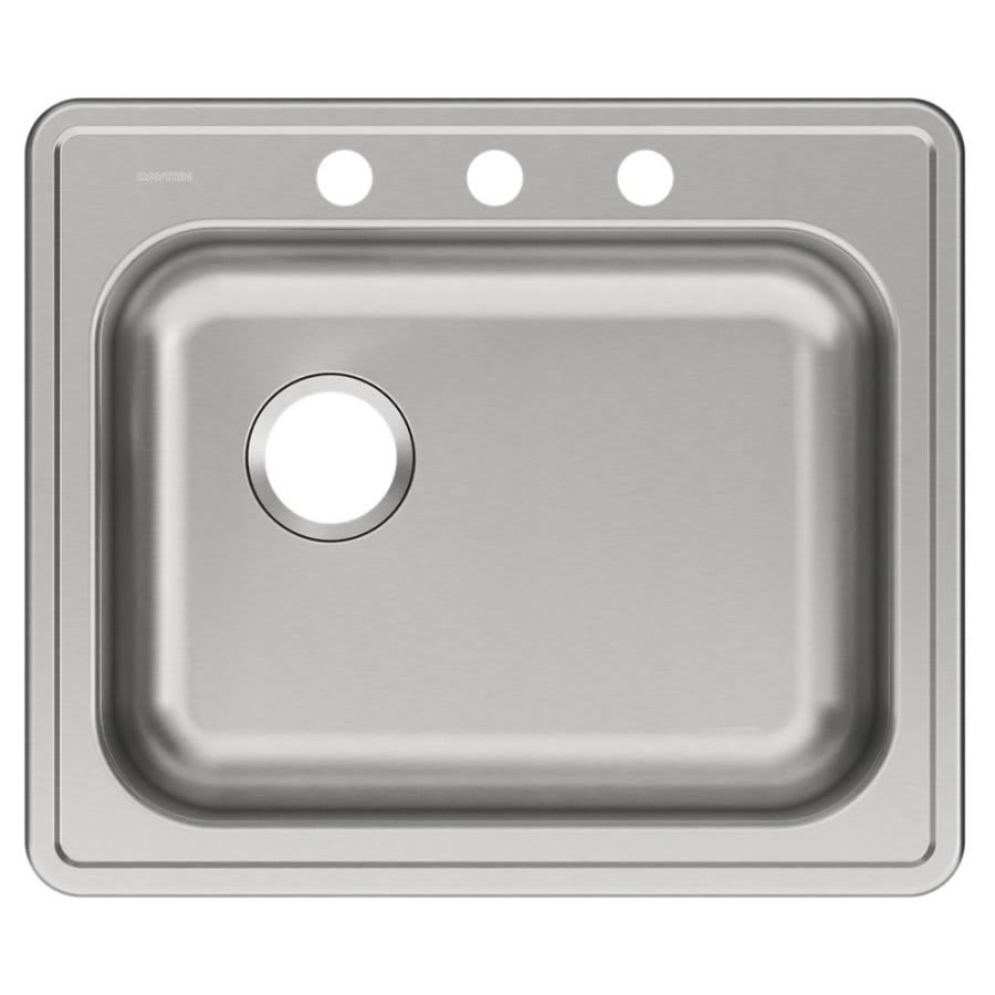 Dayton® Single Bowl Kitchen Sink, Top Mount, ADA, 25 x 21-1/4 in, 5-1/4 in Bowl Depth, 3-Hole, 22 ga Brushed Satin Steel, Stainless