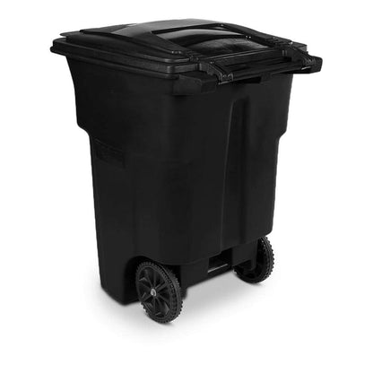 96 Gallon Black Rolling Outdoor Garbage/Trash Can with Wheels and Attached Lid