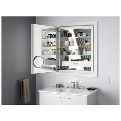 Verdera 24" x 30" Lighted Single Door Medicine Cabinet with Three Shelves, Built-in Outlets and Flip Out Magnifying Mirror - CA Title 24 Compliant