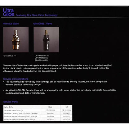 UltraGlide Replacement Cold Valve Cartridge Assembly